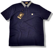 View Item Gabicci Vintage PoW Check Collar Polo Shirt Navy Blue 